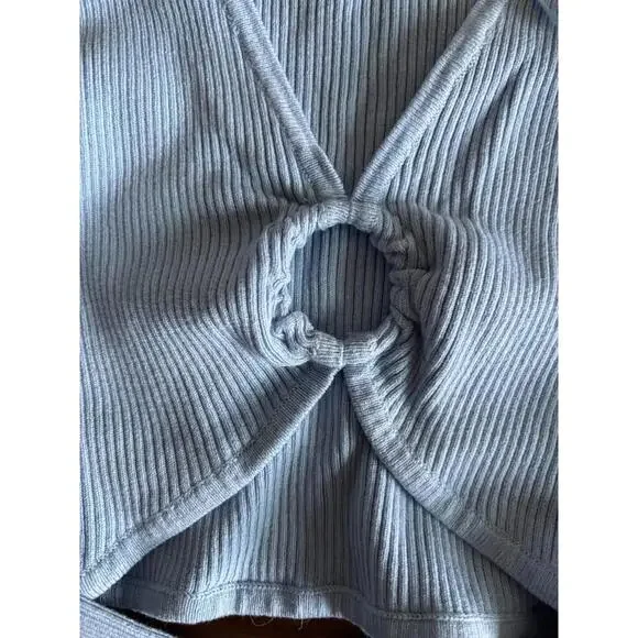 Garage Ribbed Blue Circle Cropped Long-Sleeve Shirt, w/ Circle Detail - Size XXS - Picture 3 of 4